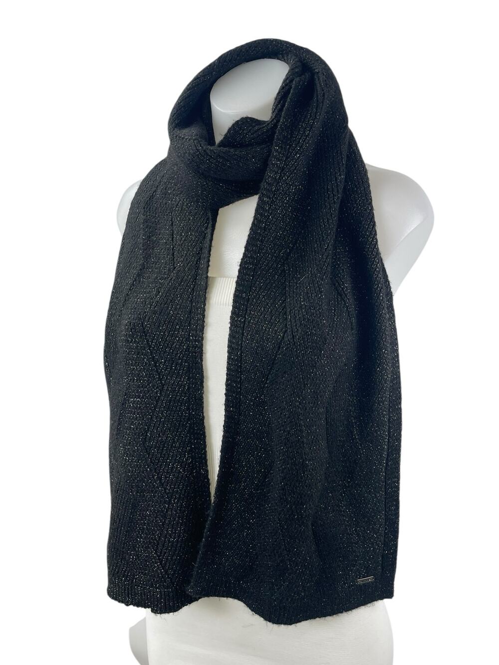 Calvin Klein Black Metallic Knit Winter Snow Shawl Wrap Neck Scarf One Size